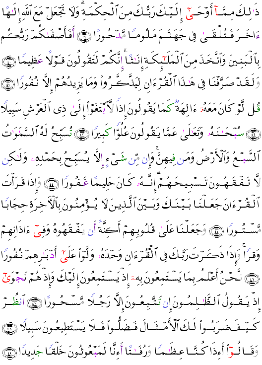 (الإسراء - Al-Isrâ’-286) واذا قرات القران جعلنا بينك وبين الذين لا يؤمنون بالاخرة حجابا مستورا  